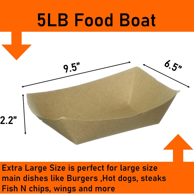 Mr. Miracle Paper Food Trays, Kraft Paper. Extra Large (5LB). 250 Pack, Disposable, Recyclable Serving Boats.for Condiments, Snacks & Concession Food, Grease Ressistant - Image 2